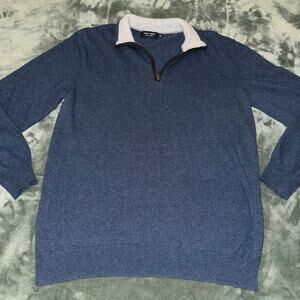 Filipo Riberti Men's XL Wool Quarter Zip Navy Blue Gray Collar Made in Italy